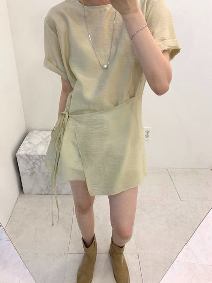 Asymmetrical Lace-up Faux Two-piece Dress