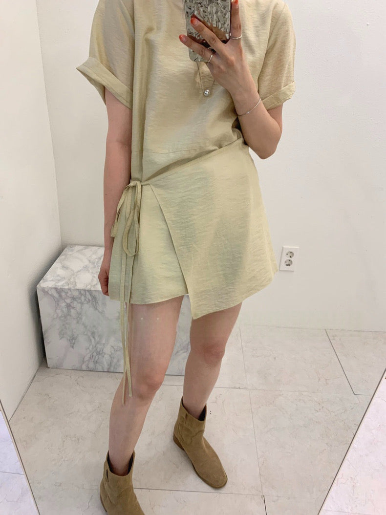 Asymmetrical Lace-up Faux Two-piece Dress