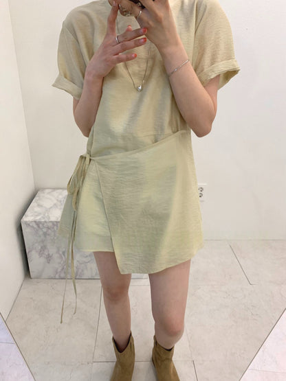 Asymmetrical Lace-up Faux Two-piece Dress