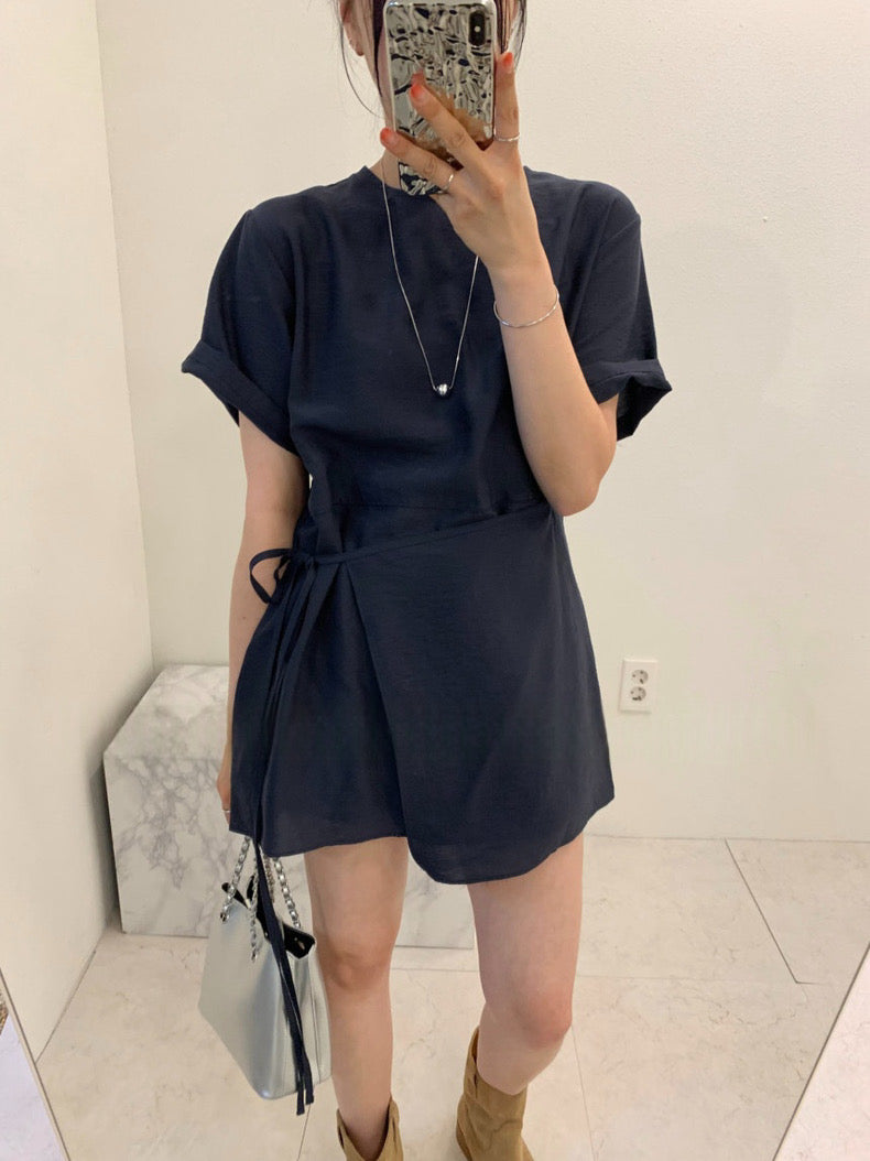 Asymmetrical Lace-up Faux Two-piece Dress