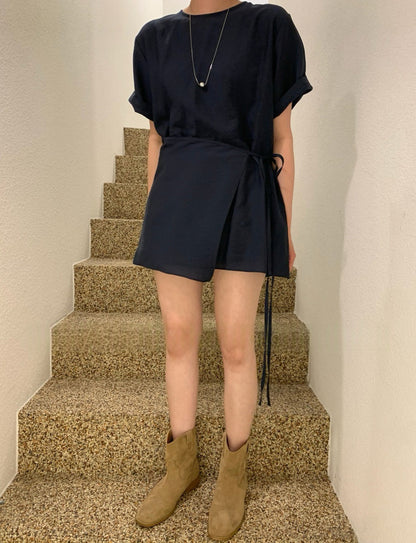 Asymmetrical Lace-up Faux Two-piece Dress