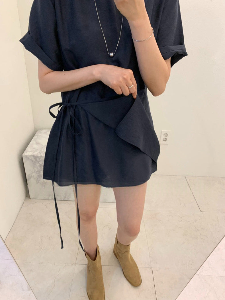 Asymmetrical Lace-up Faux Two-piece Dress