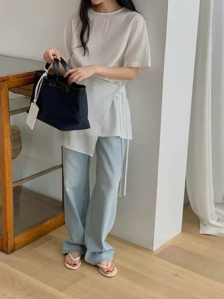 Asymmetrical Lace-up Faux Two-piece Dress