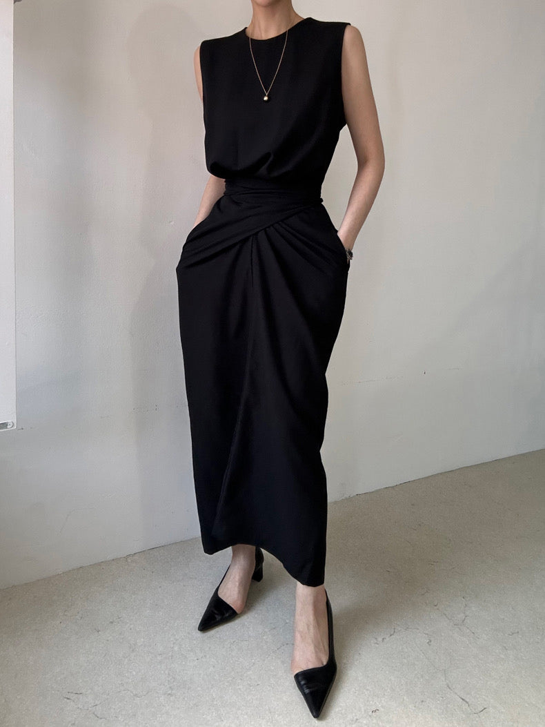 Round Neck Twist Knot Tie Waist Tank Dress