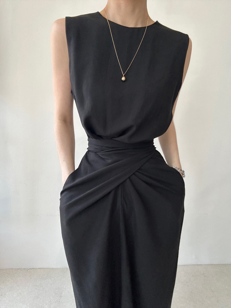 Round Neck Twist Knot Tie Waist Tank Dress