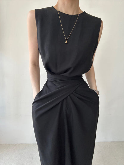 Round Neck Twist Knot Tie Waist Tank Dress