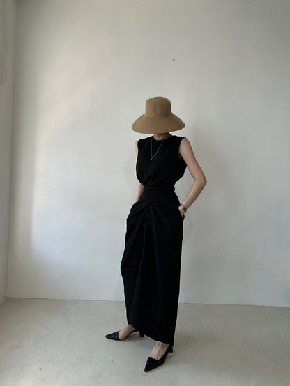 Round Neck Twist Knot Tie Waist Tank Dress