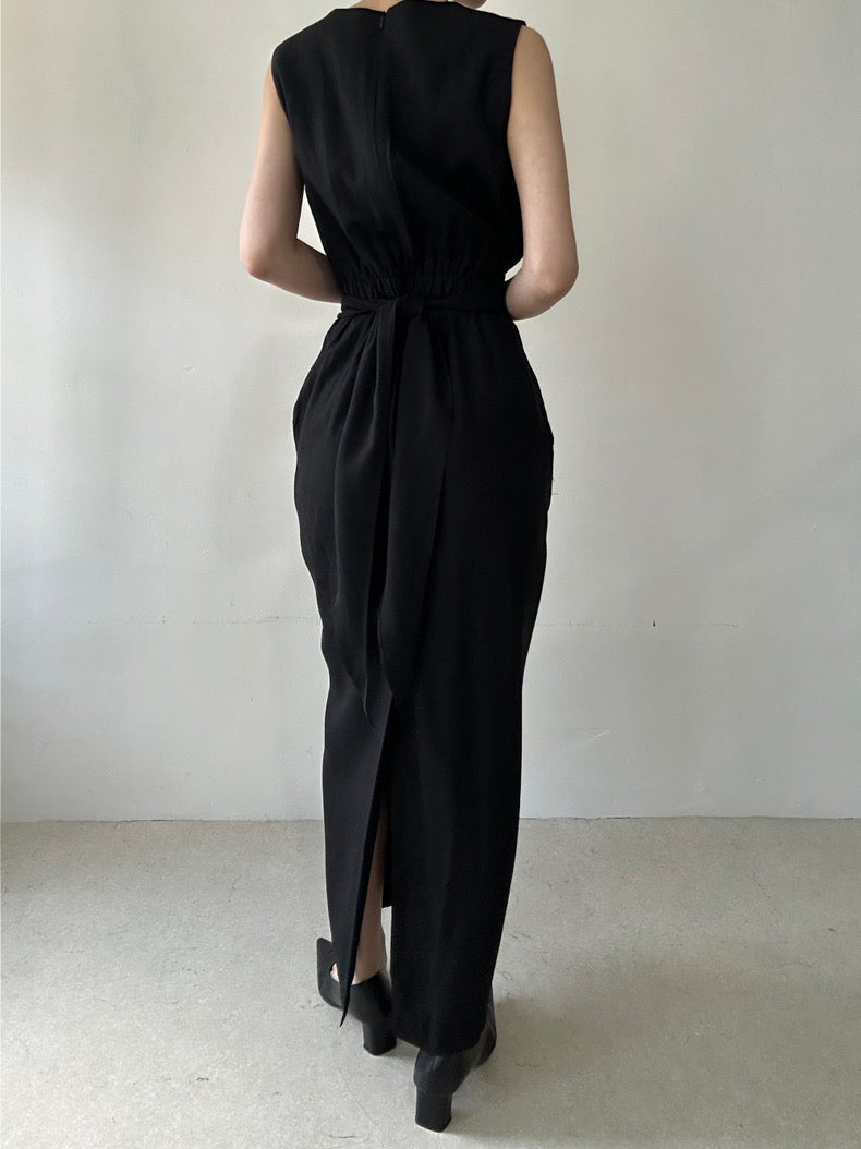 Round Neck Twist Knot Tie Waist Tank Dress