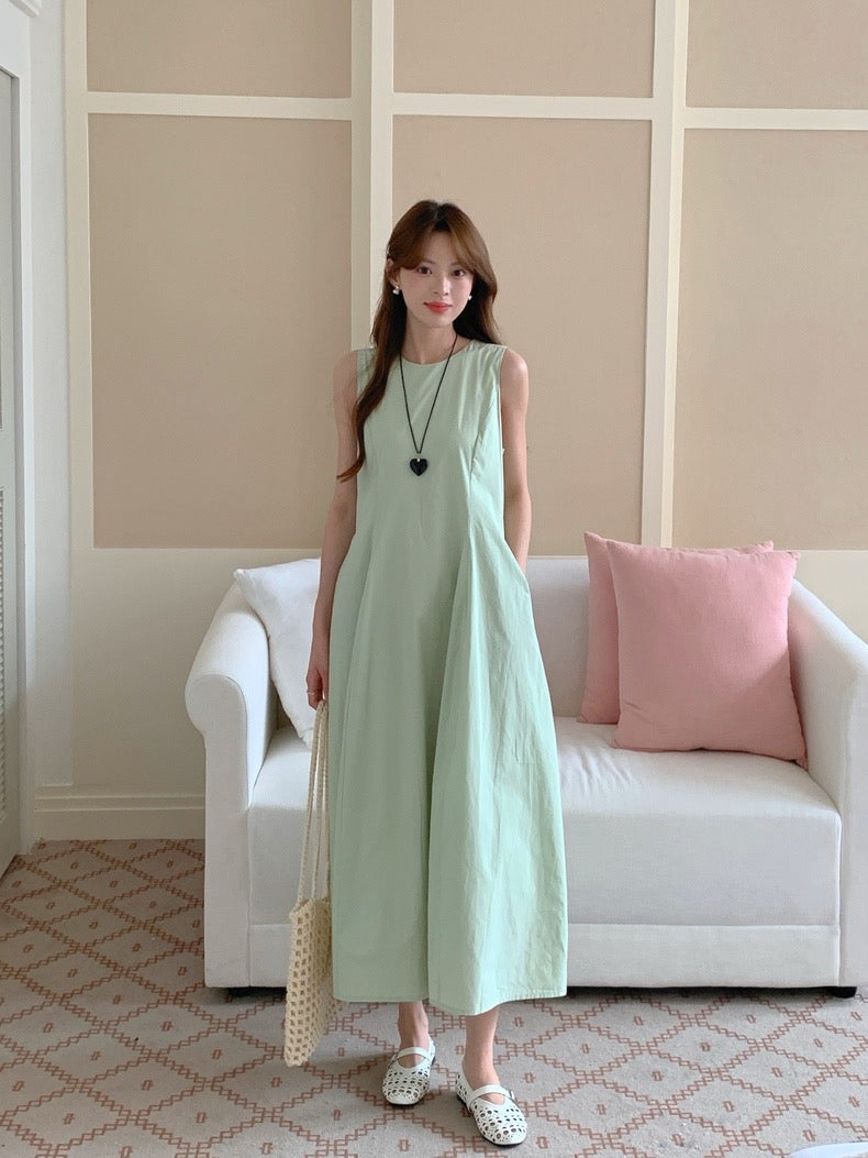 Resort-Style Pleated Draped Tank Dress