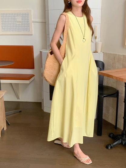 Resort-Style Pleated Draped Tank Dress