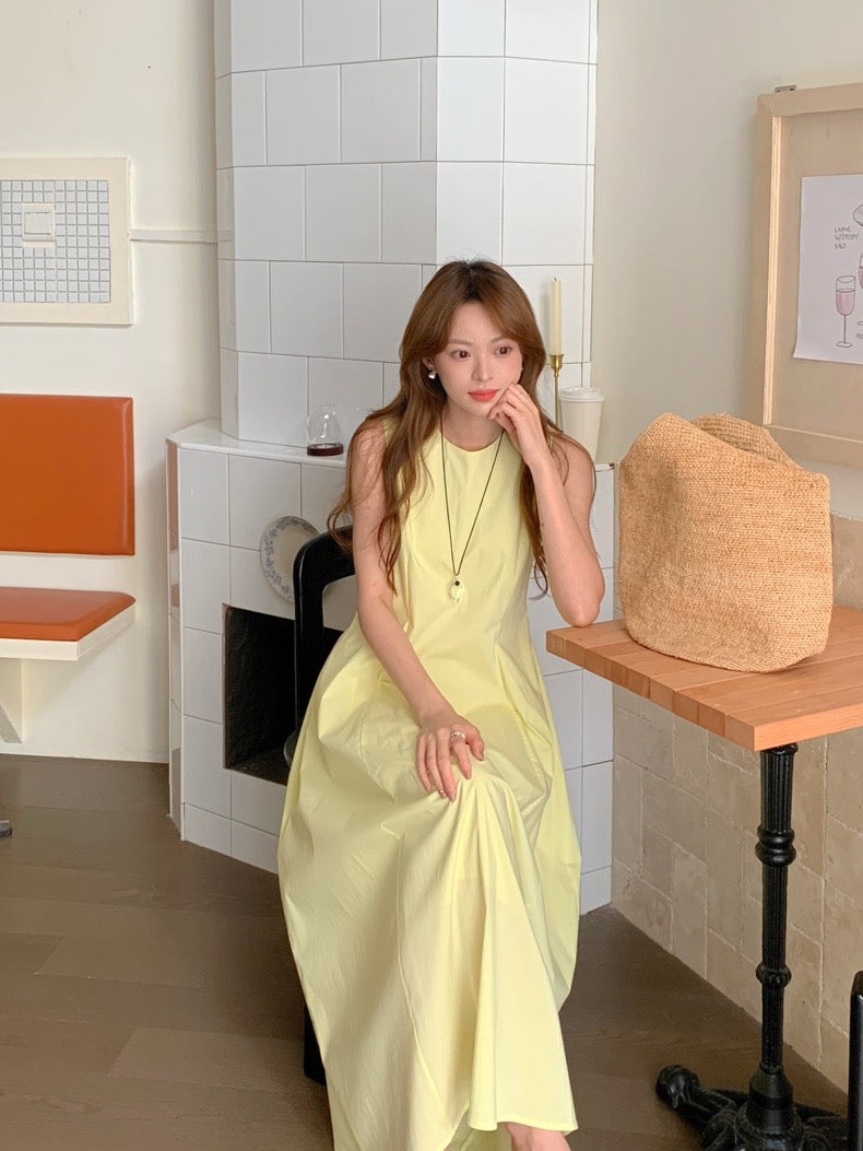 Resort-Style Pleated Draped Tank Dress