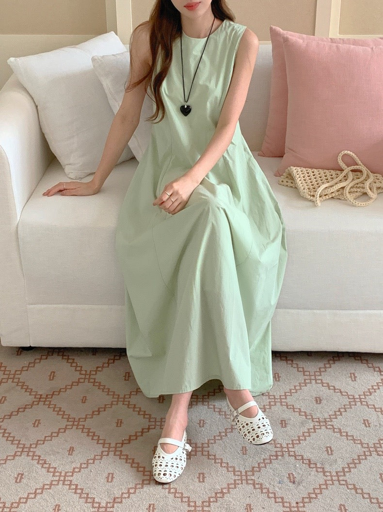 Resort-Style Pleated Draped Tank Dress