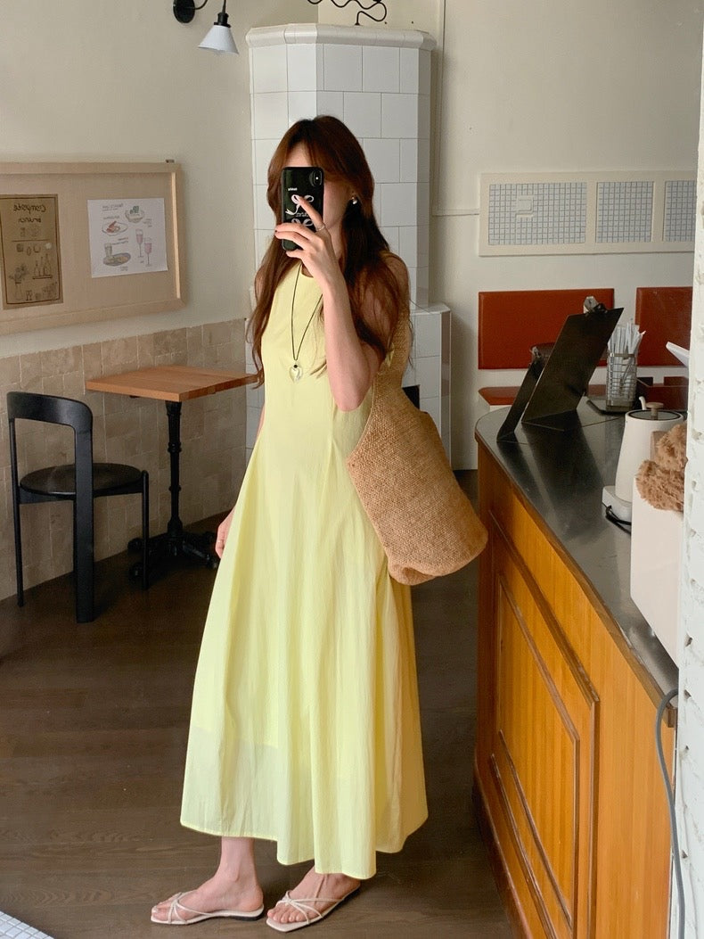 Resort-Style Pleated Draped Tank Dress