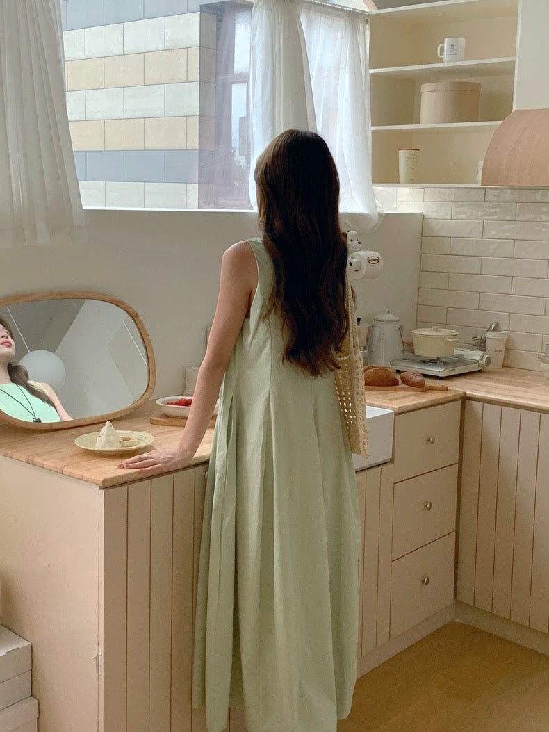 Resort-Style Pleated Draped Tank Dress