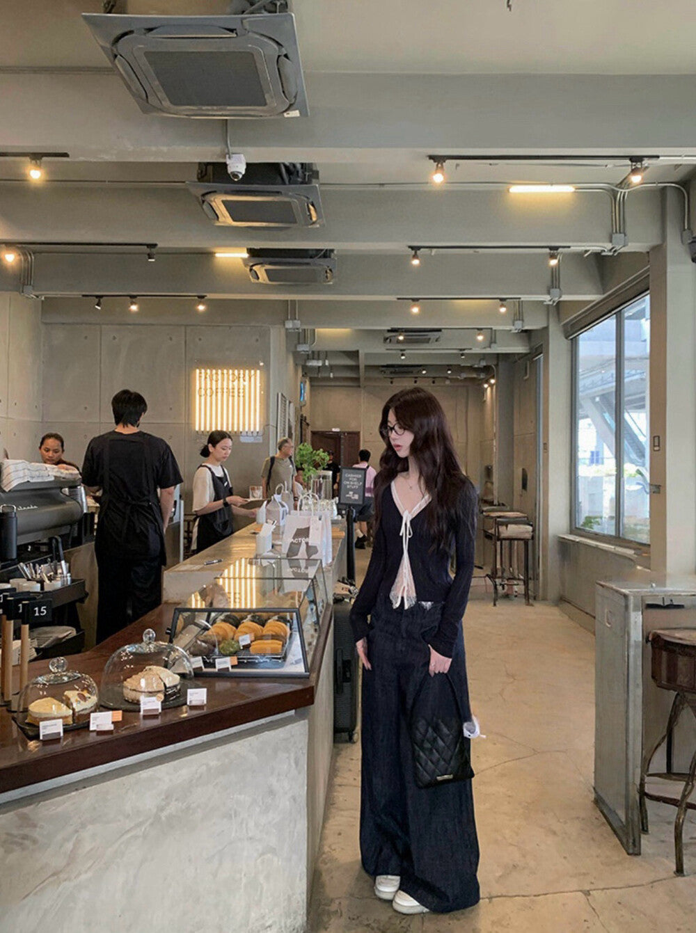 蕾絲拼接綁帶小衫+掐腰針織衫set