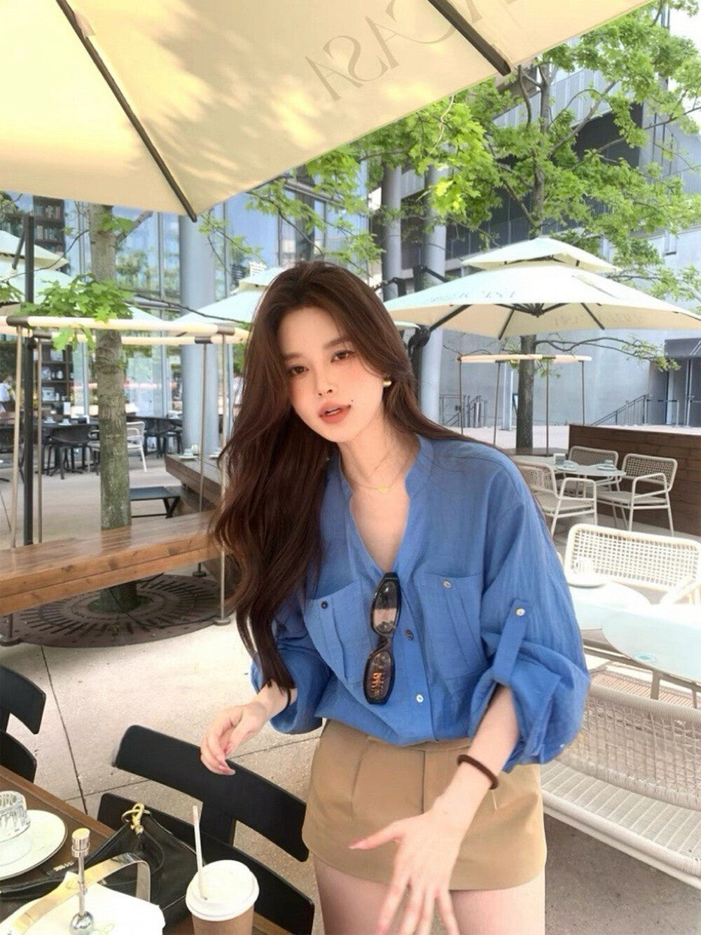 V-neck Loose-fit Elegant Blouse