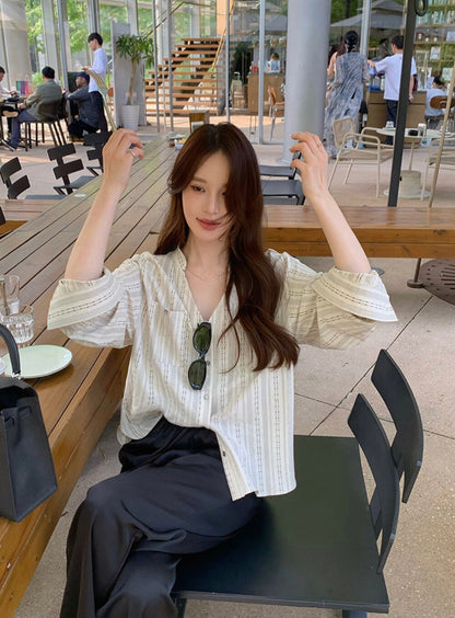 V-neck Loose-fit Elegant Blouse