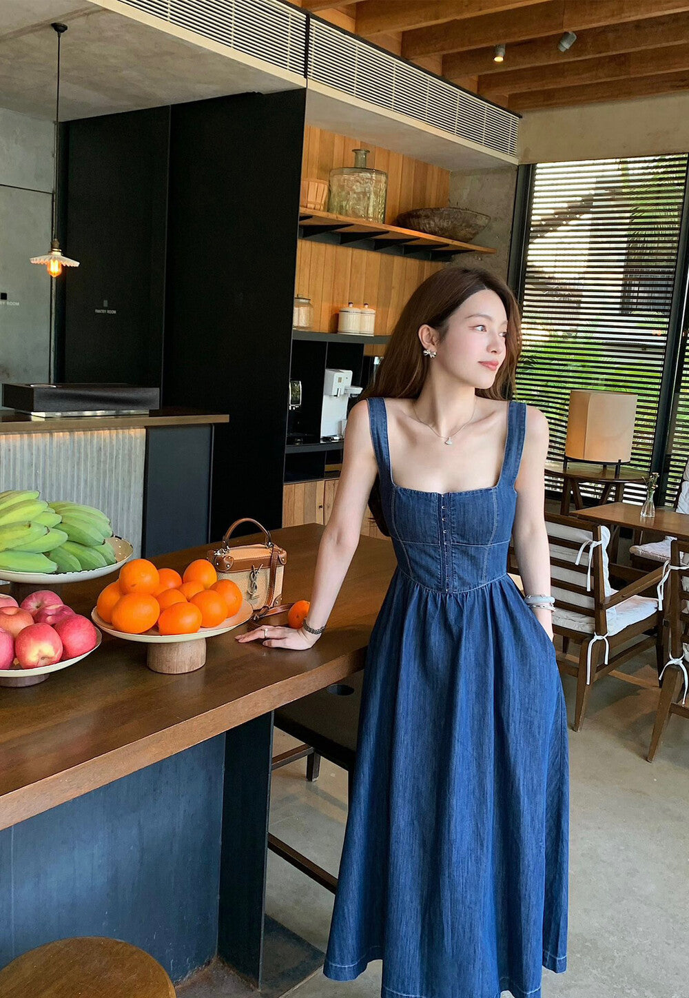 French Cinched Waist Slimming Denim Dress