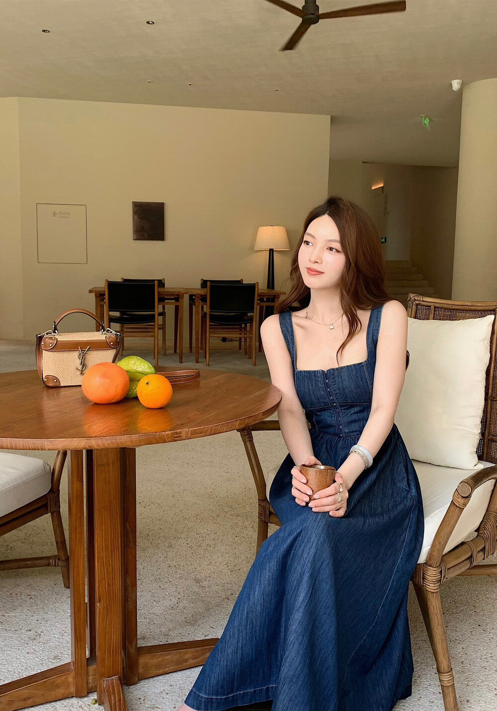 French Cinched Waist Slimming Denim Dress