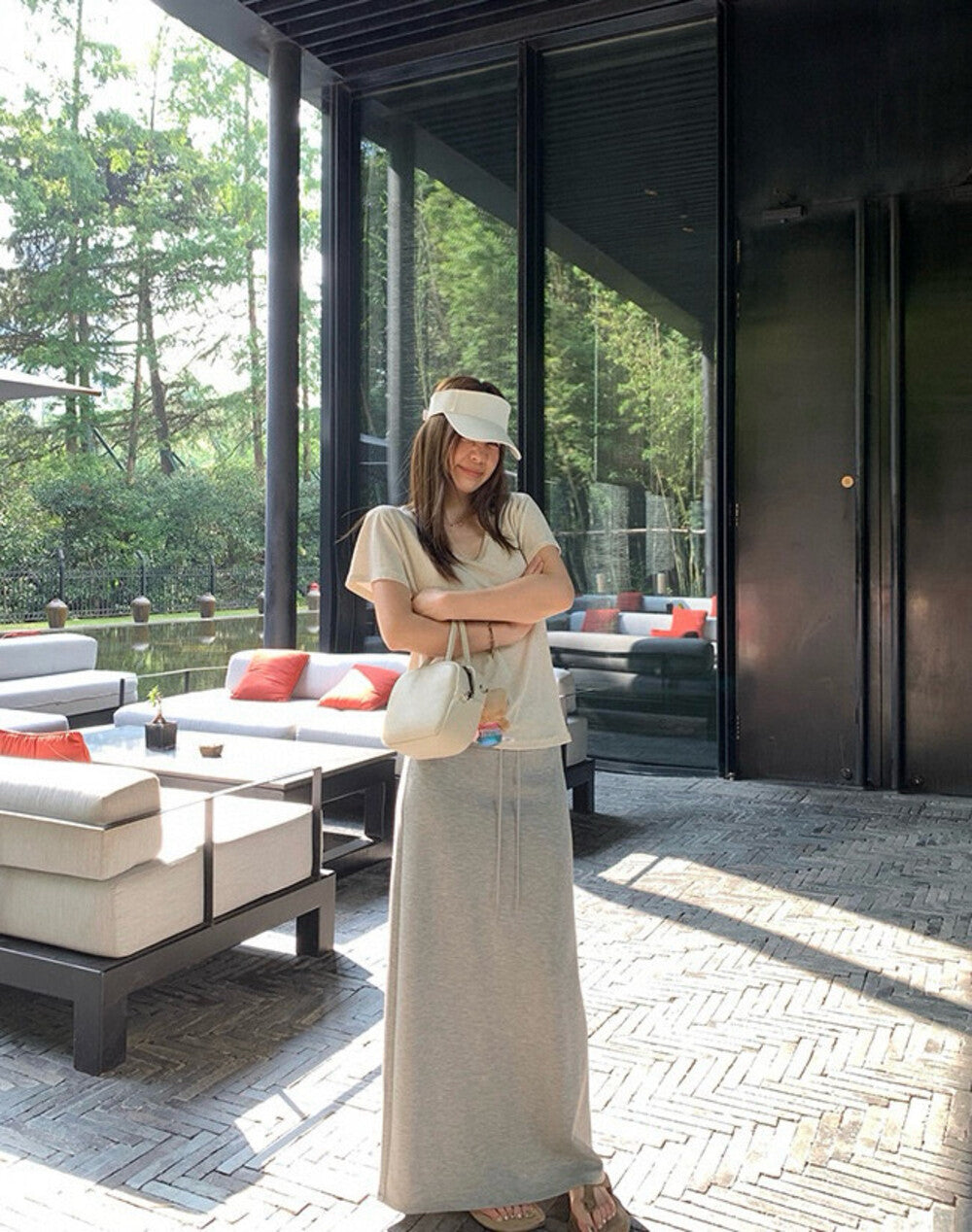 Versatile Drawstring A-Line Straight Slit Midi Skirt