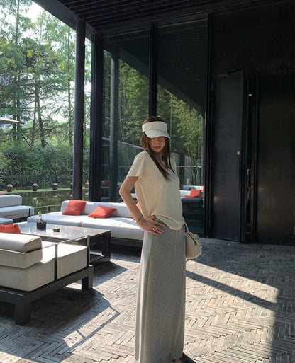 Versatile Drawstring A-Line Straight Slit Midi Skirt