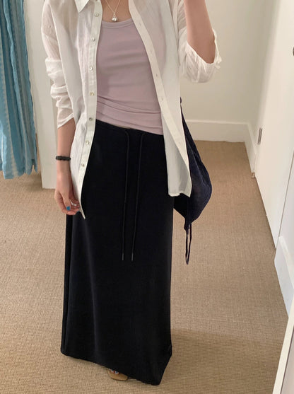 Versatile Drawstring A-Line Straight Slit Midi Skirt