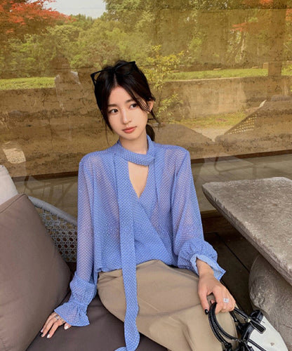 Halter Neck Polka Dot Chiffon Blouse