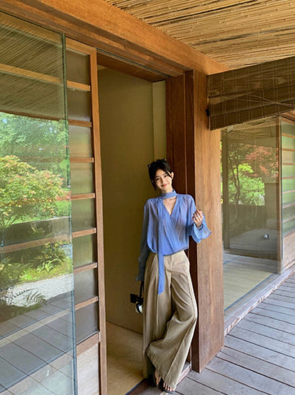 Halter Neck Polka Dot Chiffon Blouse