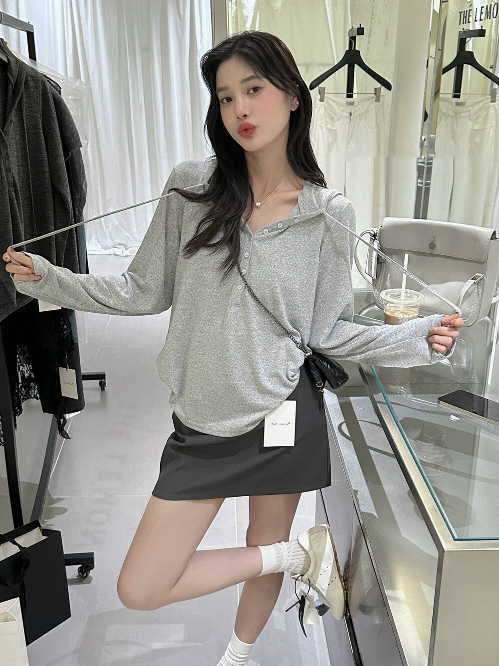 ソフトで柔らかいハーフジップフードパーカー