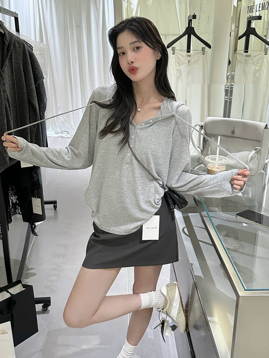 軟糯半開襟連帽罩衫