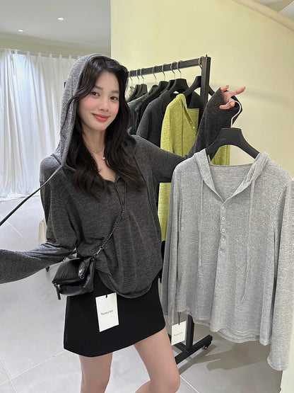 ソフトで柔らかいハーフジップフードパーカー