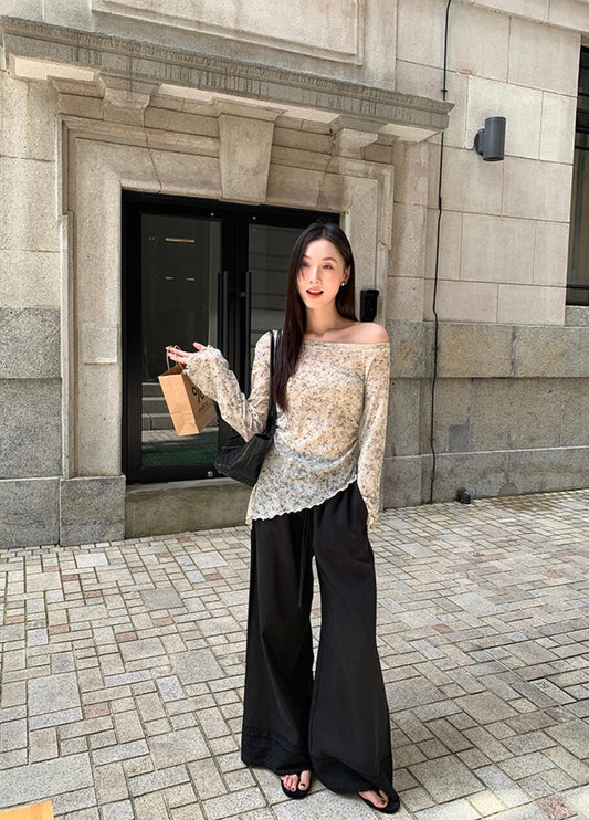 不規則下擺暈染花朵top