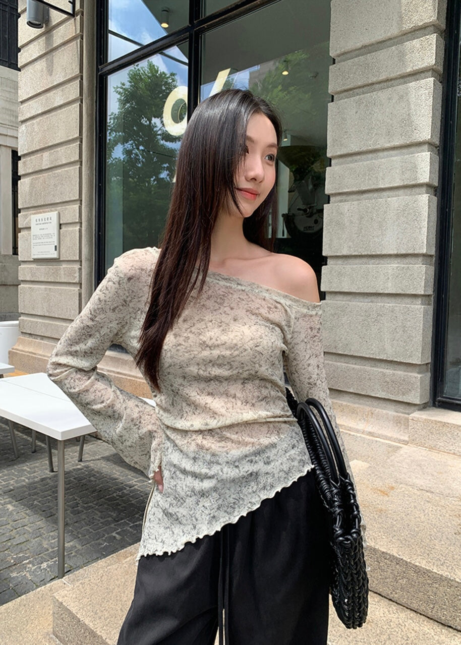 不規則下擺暈染花朵top