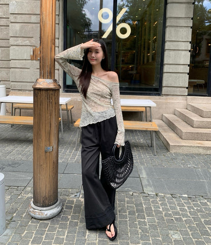 不規則下擺暈染花朵top