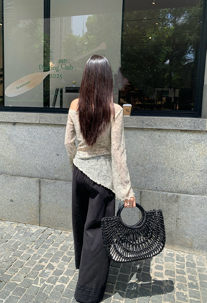 不規則下擺暈染花朵top