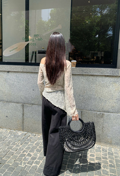 不規則下擺暈染花朵top