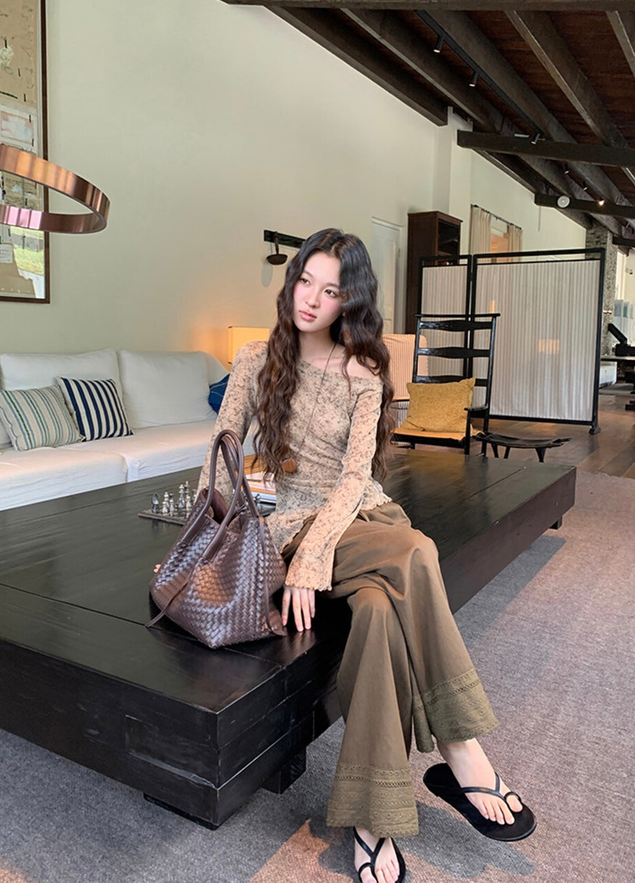 不規則下擺暈染花朵top