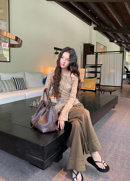 不規則下擺暈染花朵top