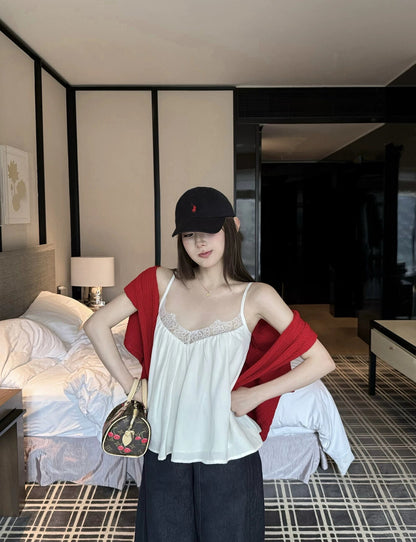 V-neck lace trim camisole