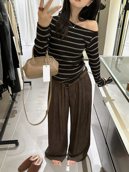Lazy Off-Shoulder Striped Knit Top