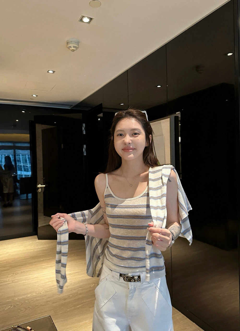 Striped Knit Camisole + Sun Protection Cardigan Set