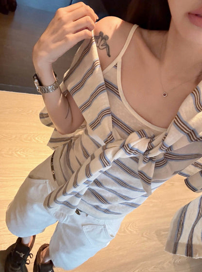 Striped Knit Camisole + Sun Protection Cardigan Set