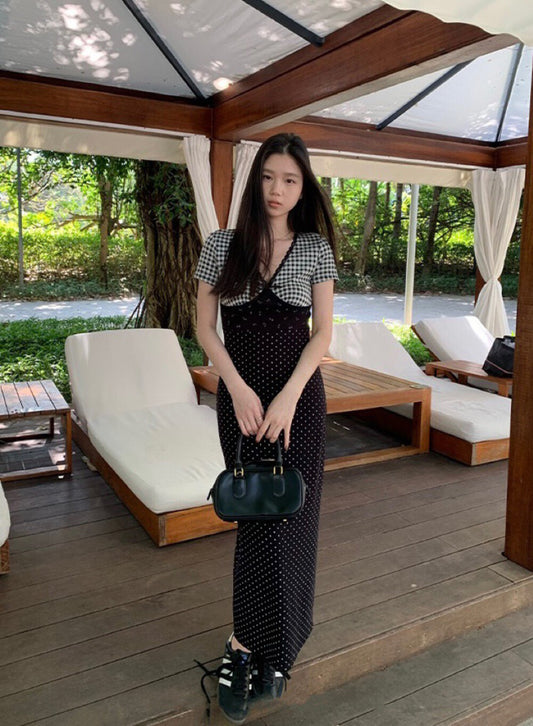 拼接蕾絲修身連身裙