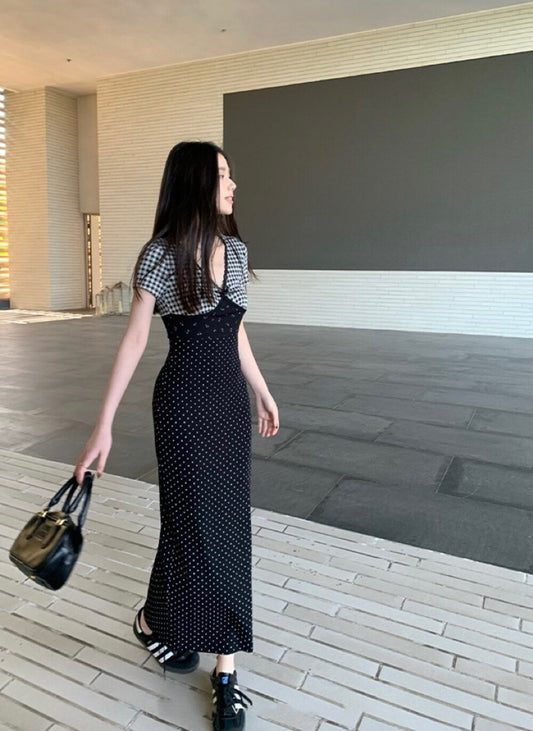 拼接蕾絲修身連身裙