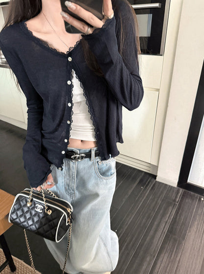 蕾絲拼接花邊軟糯防曬開衫