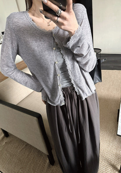 蕾絲拼接花邊軟糯防曬開衫