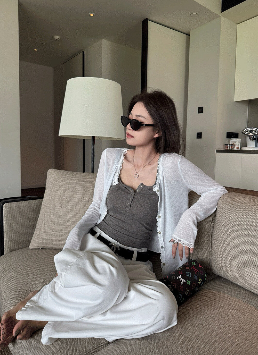 蕾絲拼接花邊軟糯防曬開衫