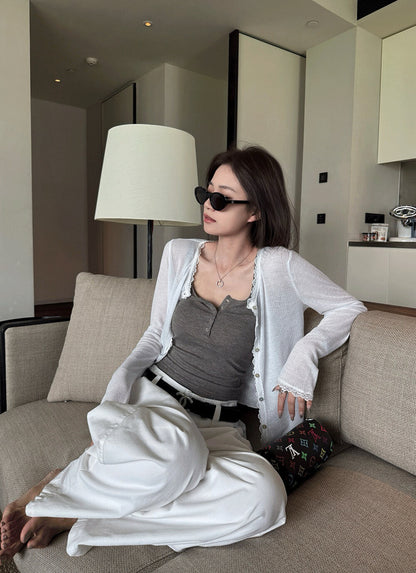 蕾絲拼接花邊軟糯防曬開衫