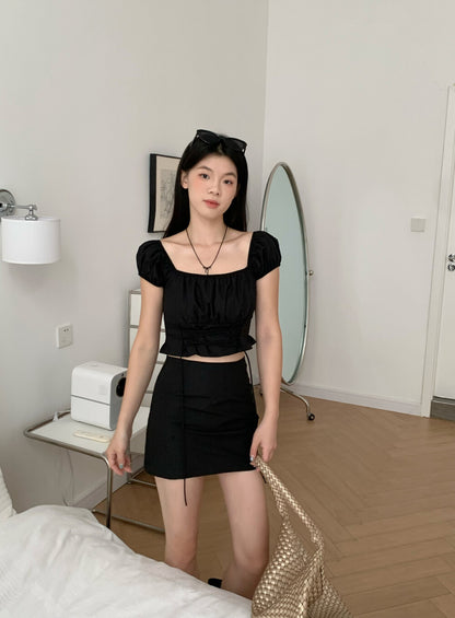 Puff Sleeve Tie Top + Skirt Set