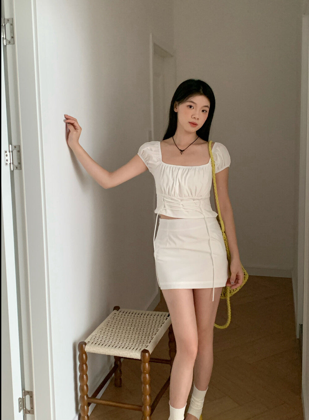 Puff Sleeve Tie Top + Skirt Set